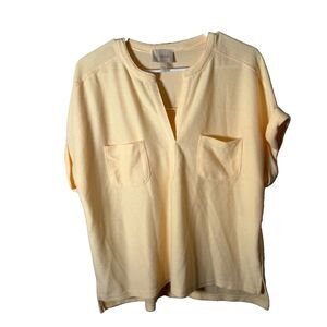 Cupio T-Shirt Women's XL Yellow Ribbed V-Neck Short Sleeve Solid Casual Top